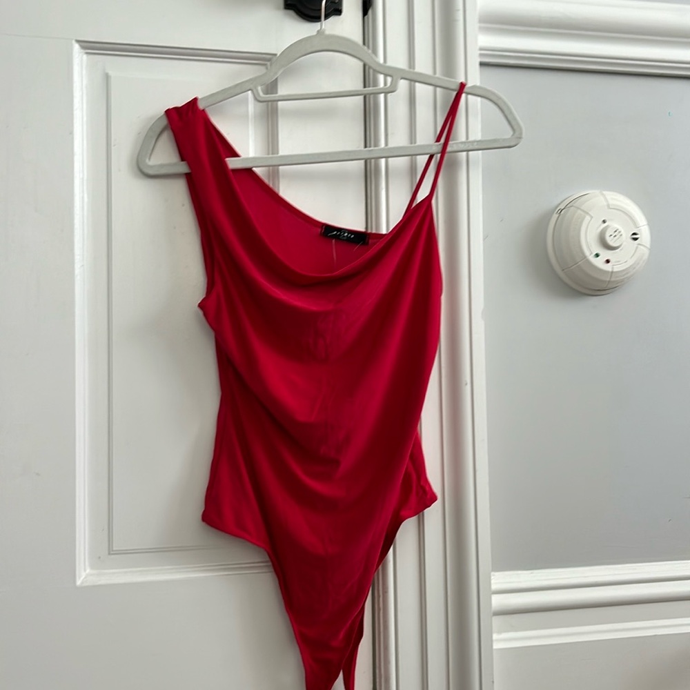 Red bodysuit Cowl neck